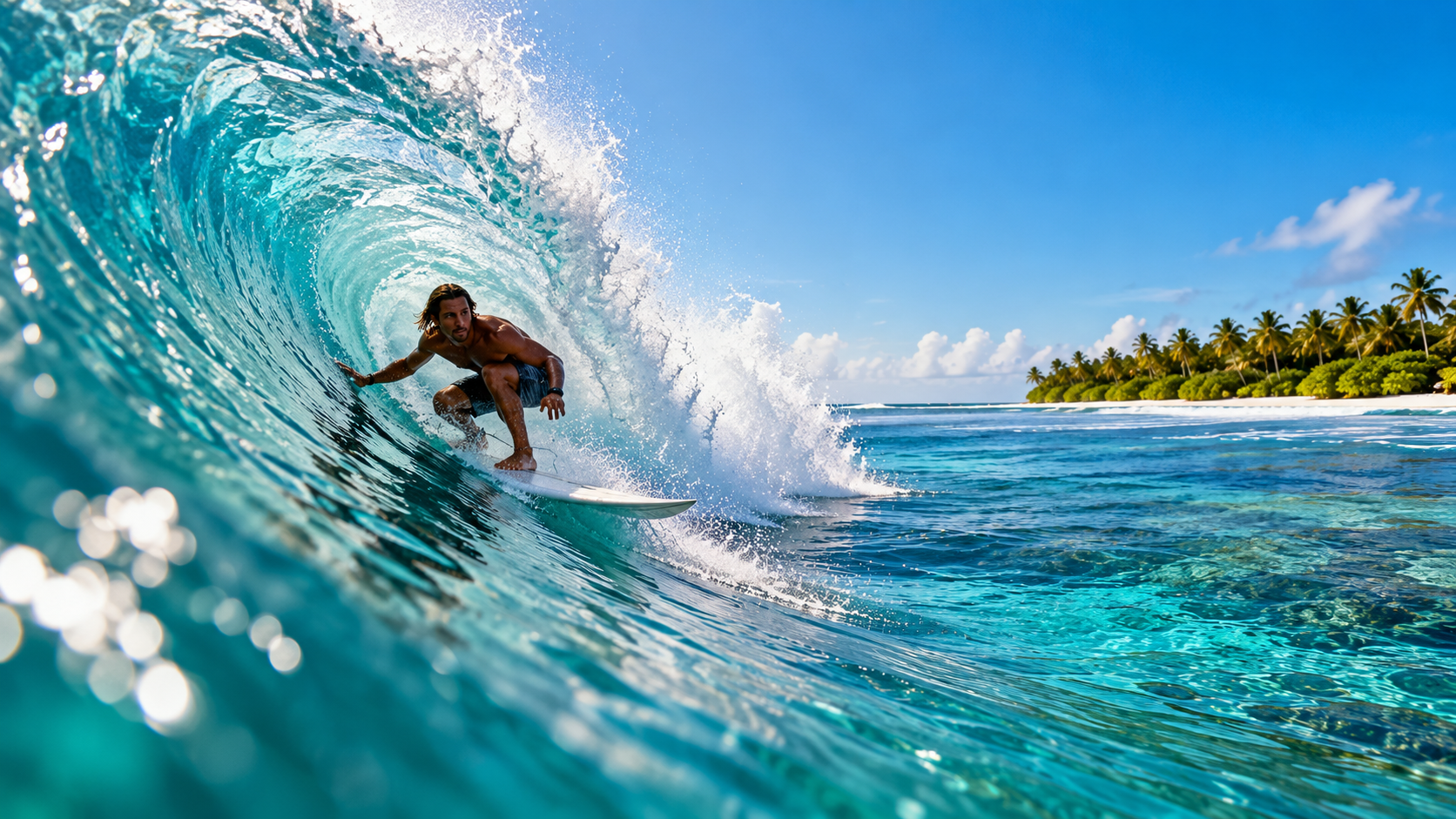Surfer on a Maldives reef break